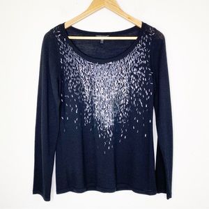 Eileen Fisher Merino Wool Embellished Long Sleeve Sweater Black Size S